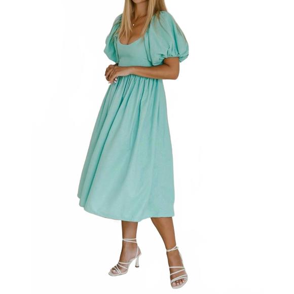 NEW BALI ELF cherie puff sleeve midi dress in tosca - Picture 2 of 6